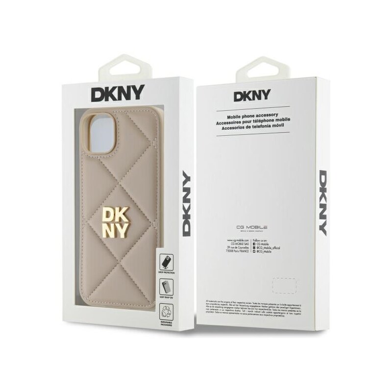 Husa piele iPhone 15 Plus DKNY Leather Quilted Stack Logo, negru, DKHCP15MPQDSLE
