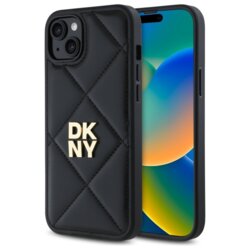 Husa piele iPhone 15 Plus DKNY Leather Quilted Stack Logo, negru, DKHCP15MPQDSLK
