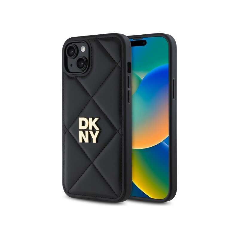 Husa piele iPhone 15 Plus DKNY Leather Quilted Stack Logo, negru, DKHCP15MPQDSLK
