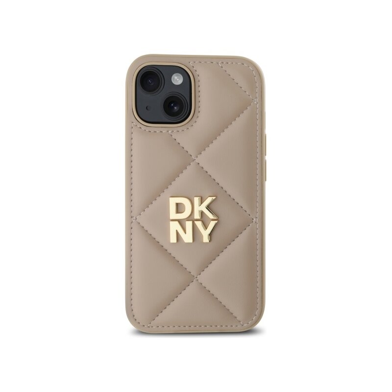 Husa piele iPhone 15 DKNY Leather Quilted Stack Logo, bej, DKHCP15SPQDSLE