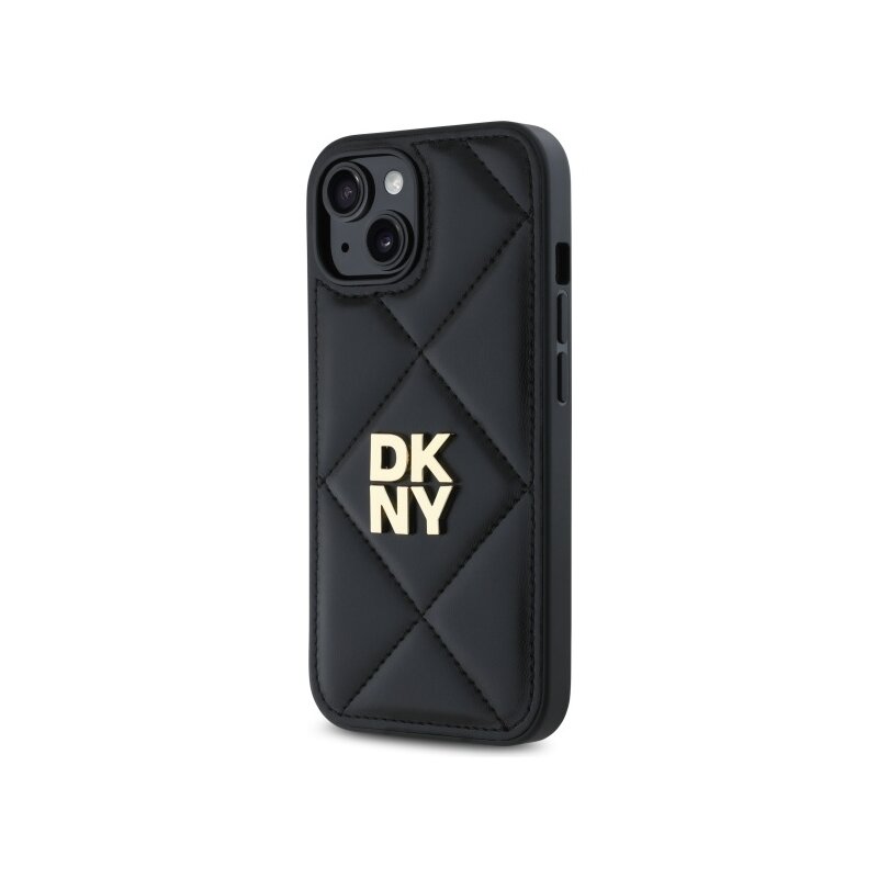 Husa piele iPhone 15 DKNY Leather Quilted Stack Logo, negru, DKHCP15SPQDSLK