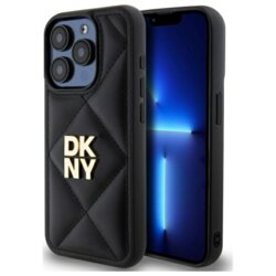 Husa piele iPhone 15 Pro DKNY Leather Quilted Stack Logo, negru, DKHCP15LPQDSLK