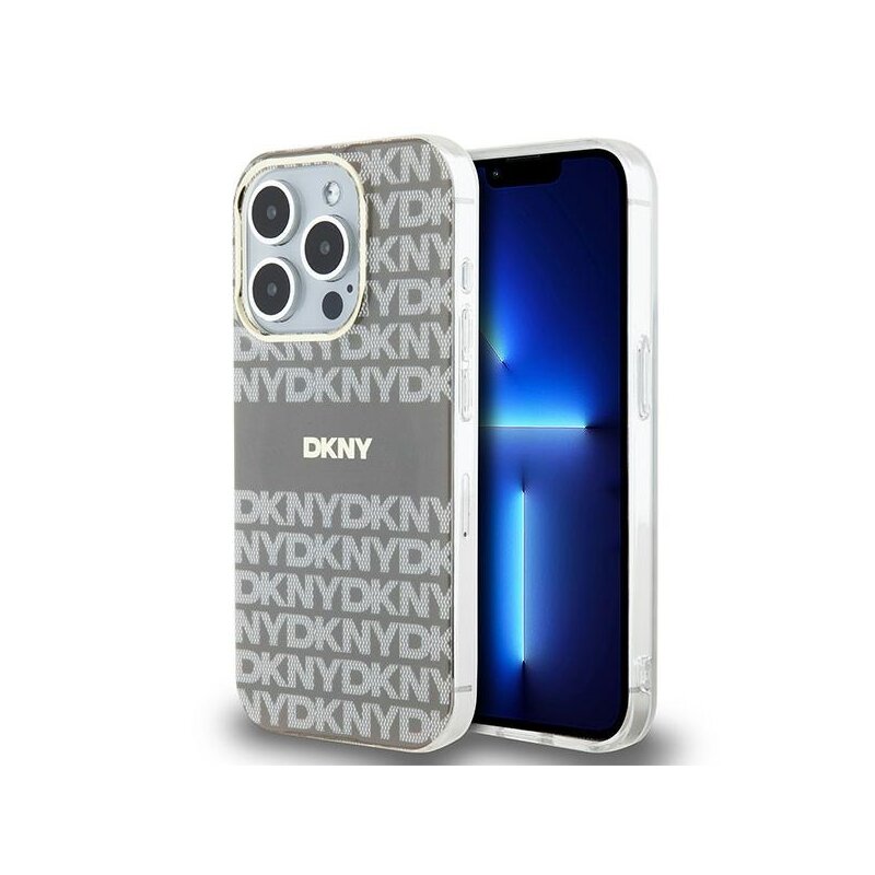 Husa iPhone 15 Pro DKNY IML Mono & Stripe MagSafe, bej, DKHMP15LHRHSEE