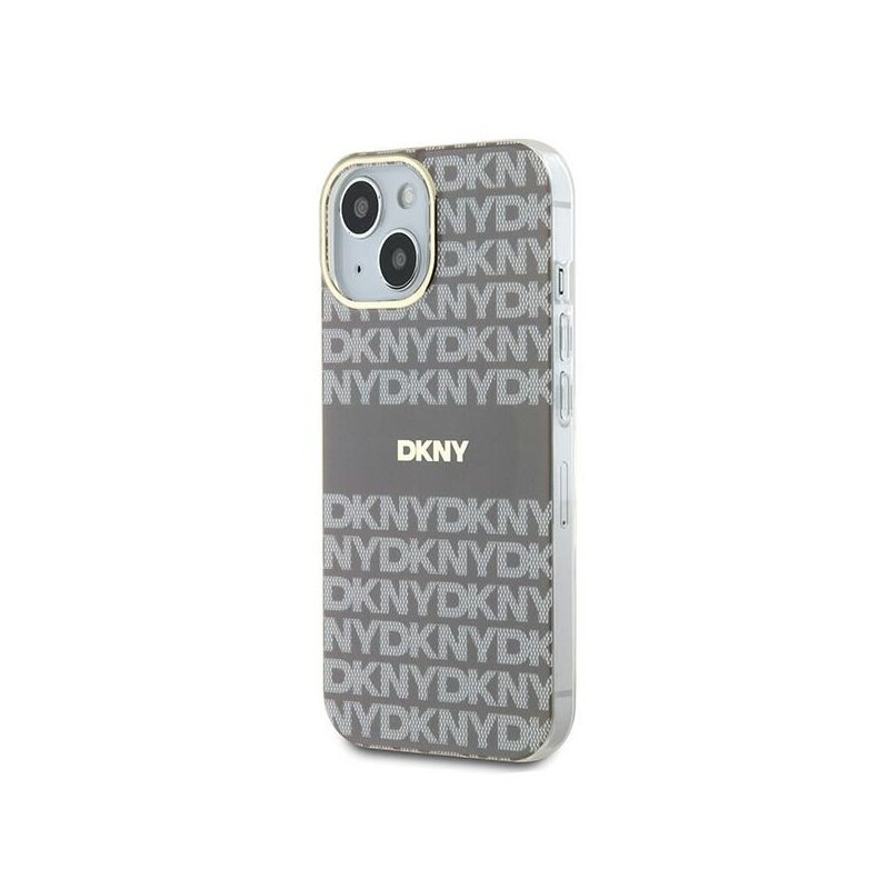 Husa iPhone 15 DKNY IML Mono & Stripe MagSafe, bej, DKHMP15SHRHSEE