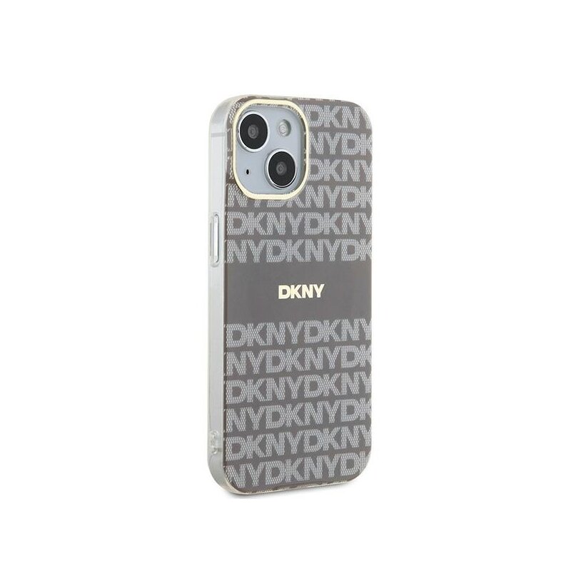 Husa iPhone 15 DKNY IML Mono & Stripe MagSafe, bej, DKHMP15SHRHSEE