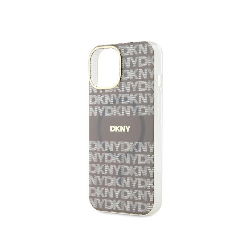 Husa iPhone 15 DKNY IML Mono & Stripe MagSafe, bej, DKHMP15SHRHSEE