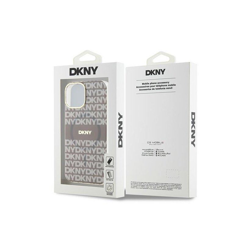 Husa iPhone 15 DKNY IML Mono & Stripe MagSafe, bej, DKHMP15SHRHSEE