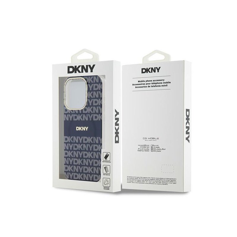 Husa iPhone 15 Pro DKNY IML Mono & Stripe MagSafe, albastru, DKHMP15LHRHSEB