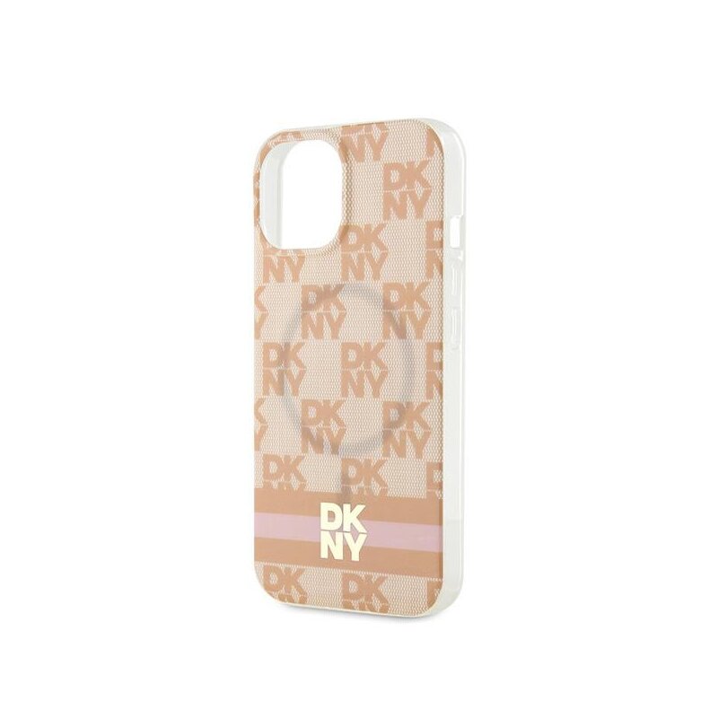 Husa iPhone 15 DKNY IML Checkered Mono Pattern & Printed Stripes MagSafe, roz, DKHMP15SHCPTSP