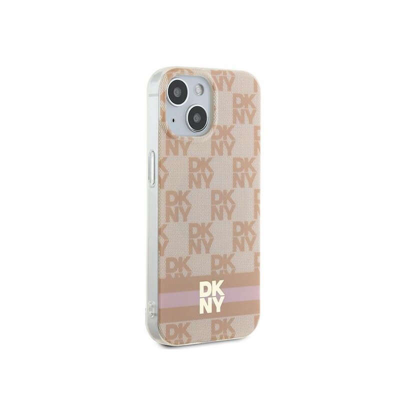 Husa iPhone 15 DKNY IML Checkered Mono Pattern & Printed Stripes MagSafe, roz, DKHMP15SHCPTSP