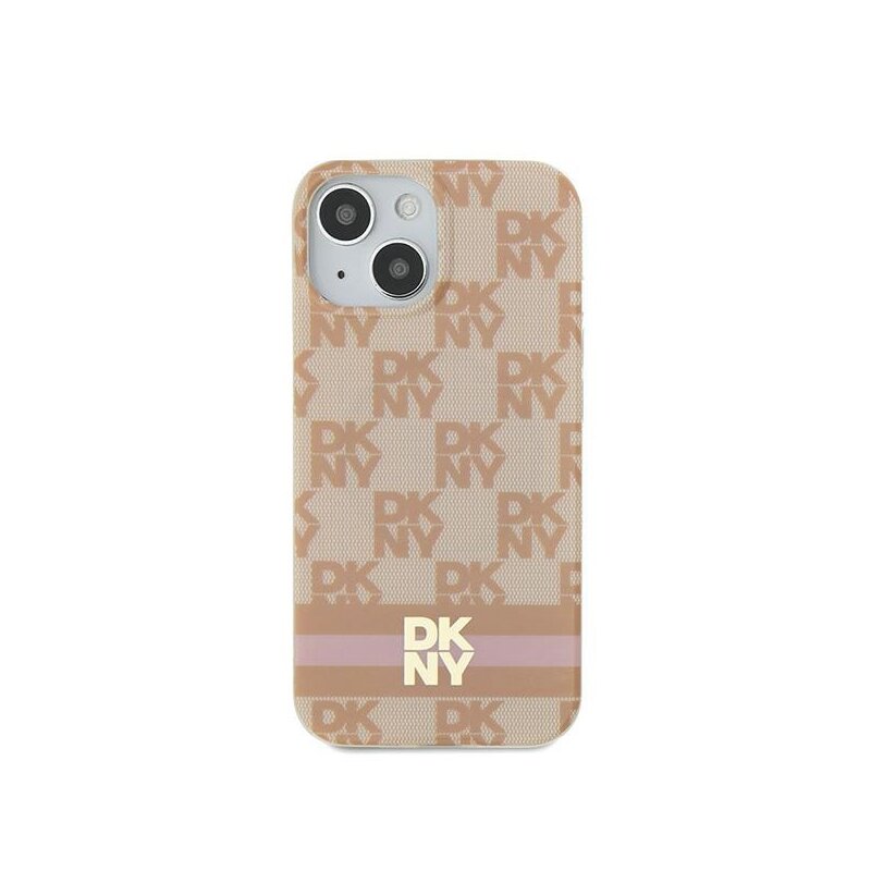 Husa iPhone 15 DKNY IML Checkered Mono Pattern & Printed Stripes MagSafe, roz, DKHMP15SHCPTSP