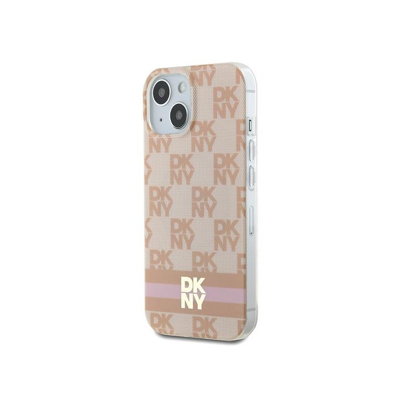 Husa iPhone 15 DKNY IML Checkered Mono Pattern & Printed Stripes MagSafe, roz, DKHMP15SHCPTSP