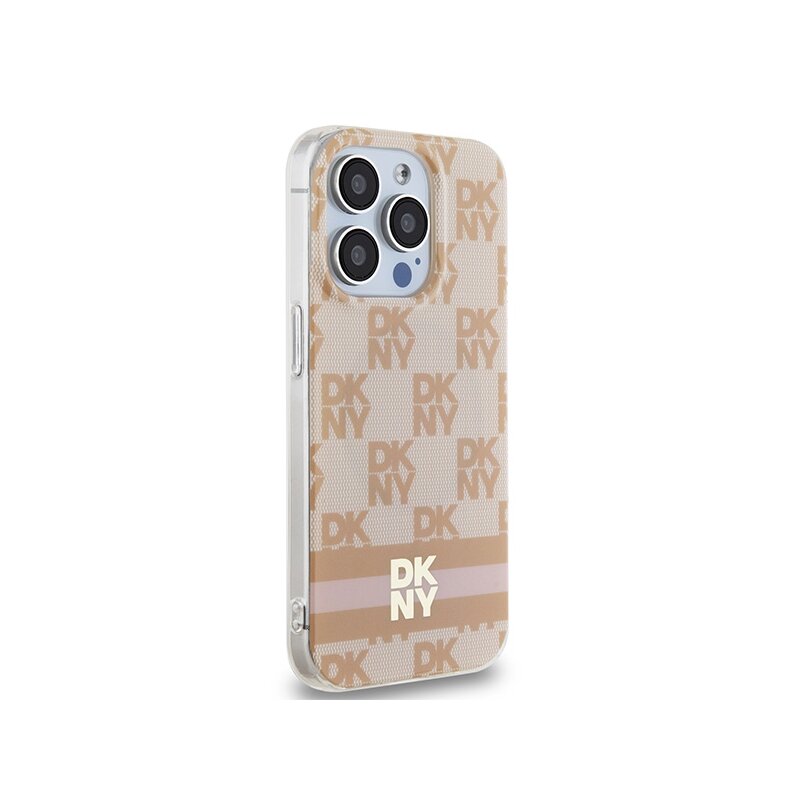 Husa iPhone 15 Pro DKNY IML Checkered Mono Pattern & Printed Stripes MagSafe, roz, DKHMP15LHCPTSP