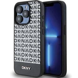 Husa piele iPhone 15 Pro DKNY Leather Printed Pattern Metal Logo MagSafe, negru, DKHMP15LPSOSPK