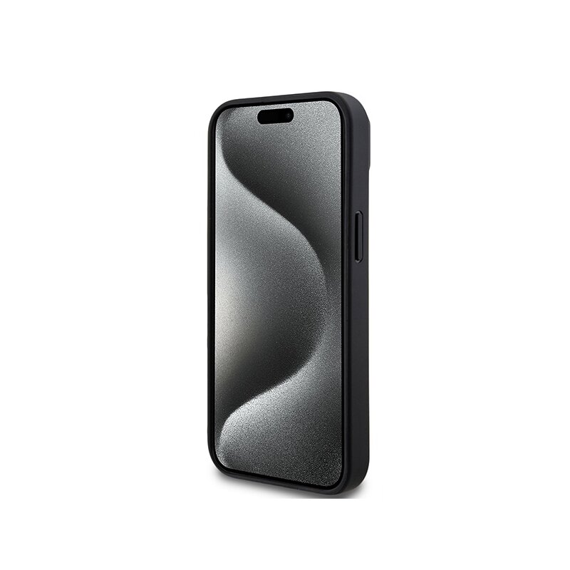 Husa piele iPhone 15 DKNY Leather Printed Pattern Metal Logo MagSafe, negru, DKHMP15SPSOSPK
