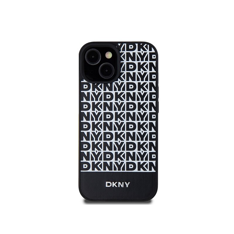 Husa piele iPhone 15 DKNY Leather Printed Pattern Metal Logo MagSafe, negru, DKHMP15SPSOSPK