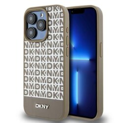 Husa piele iPhone 15 Pro DKNY Leather Printed Pattern Metal Logo MagSafe, maro, DKHMP15LPSOSPW