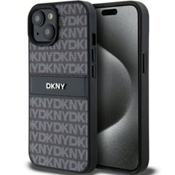 Husa piele iPhone 15 Plus DKNY Leather Mono Stripe & Metal Logo, negru, DKHCP15MPRTHSLK