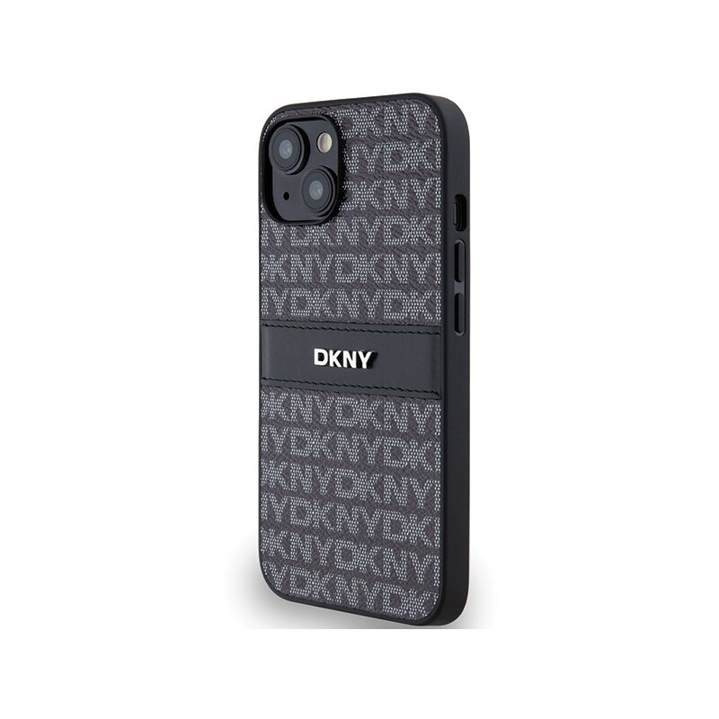 Husa piele iPhone 15 Plus DKNY Leather Mono Stripe & Metal Logo, negru, DKHCP15MPRTHSLK