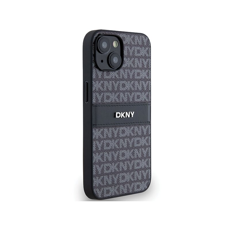 Husa piele iPhone 15 Plus DKNY Leather Mono Stripe & Metal Logo, negru, DKHCP15MPRTHSLK