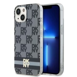Husa iPhone 15 Plus DKNY IML Checkered Mono Pattern & Printed Stripes MagSafe, negru, DKHMP15MHCPTSK