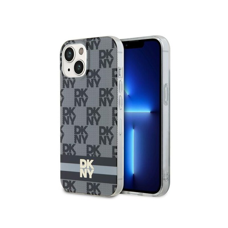 Husa iPhone 15 Plus DKNY IML Checkered Mono Pattern & Printed Stripes MagSafe, negru, DKHMP15MHCPTSK