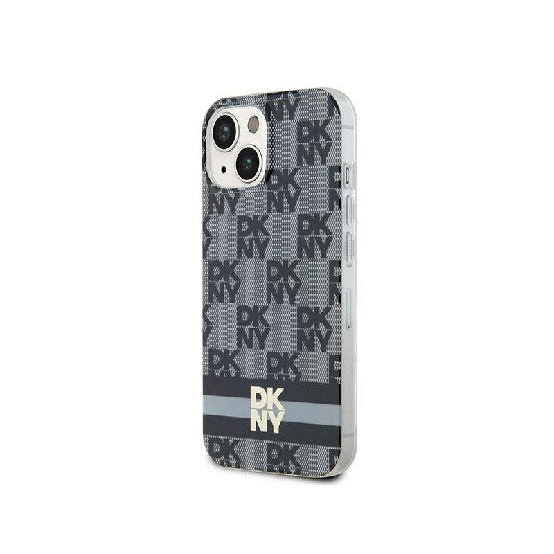 Husa iPhone 15 Plus DKNY IML Checkered Mono Pattern & Printed Stripes MagSafe, negru, DKHMP15MHCPTSK