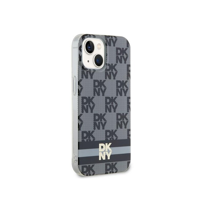 Husa iPhone 15 Plus DKNY IML Checkered Mono Pattern & Printed Stripes MagSafe, negru, DKHMP15MHCPTSK