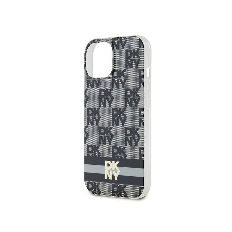 Husa iPhone 15 Plus DKNY IML Checkered Mono Pattern & Printed Stripes MagSafe, negru, DKHMP15MHCPTSK
