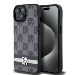 Husa piele iPhone 14 DKNY Leather Checkered Mono Pattern & Printed Stripes, negru, DKHCP14SPCPTSSK