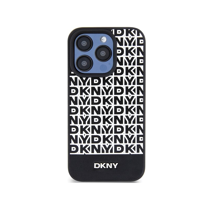 Husa piele iPhone 15 Pro Max DKNY Leather Printed Pattern Metal Logo MagSafe, negru, DKHMP15XPSOSPK
