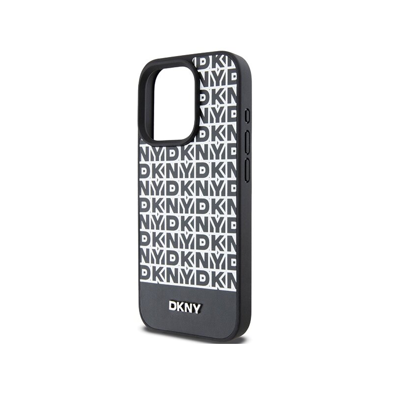 Husa piele iPhone 15 Pro Max DKNY Leather Printed Pattern Metal Logo MagSafe, negru, DKHMP15XPSOSPK
