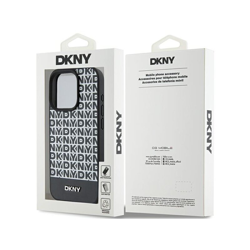 Husa piele iPhone 15 Pro Max DKNY Leather Printed Pattern Metal Logo MagSafe, negru, DKHMP15XPSOSPK