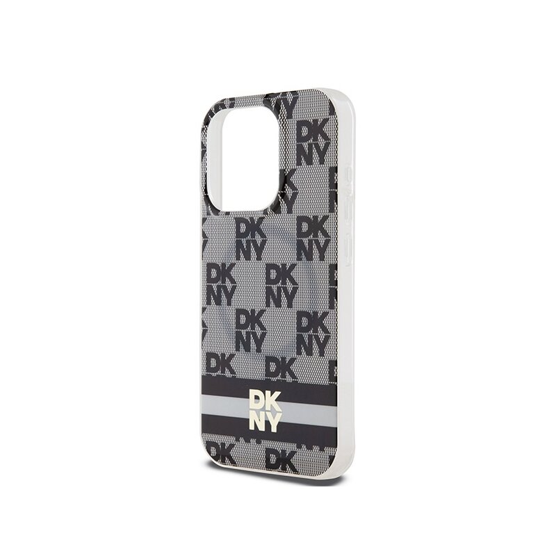 Husa iPhone 15 Pro DKNY IML Checkered Mono Pattern & Printed Stripes MagSafe, negru, DKHMP15LHCPTSK