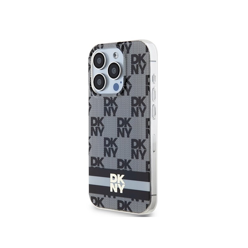 Husa iPhone 15 Pro DKNY IML Checkered Mono Pattern & Printed Stripes MagSafe, negru, DKHMP15LHCPTSK