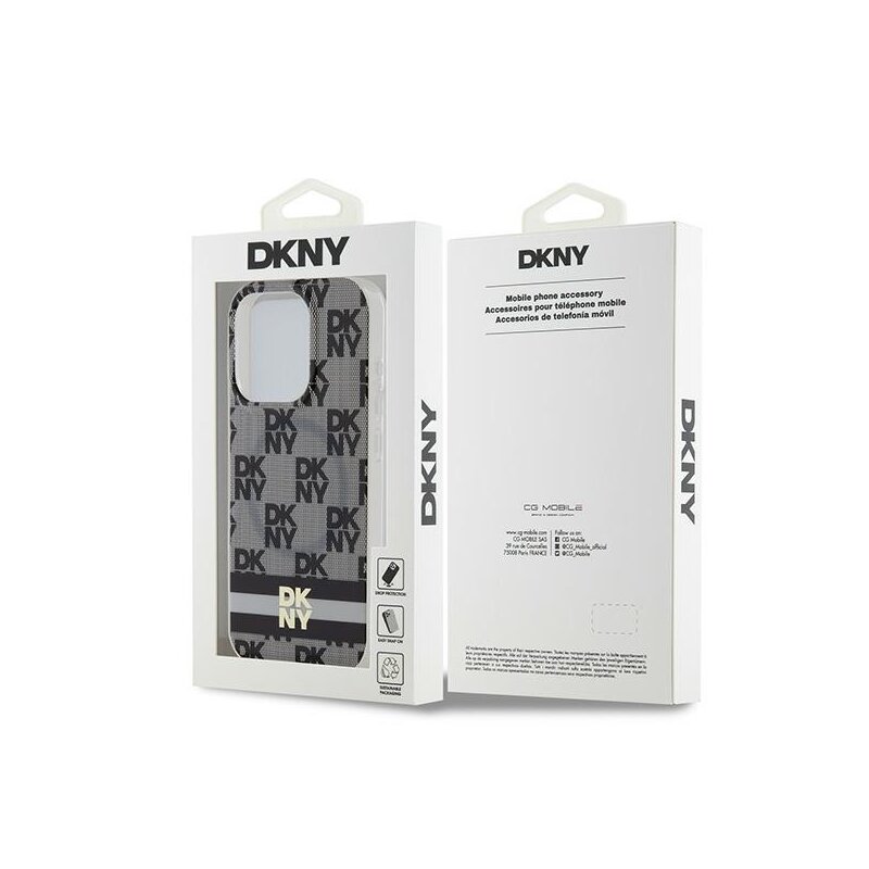 Husa iPhone 15 Pro DKNY IML Checkered Mono Pattern & Printed Stripes MagSafe, negru, DKHMP15LHCPTSK