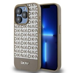 Husa piele iPhone 15 Pro Max DKNY Leather Printed Pattern Metal Logo MagSafe, maro, DKHMP15XPSOSPW