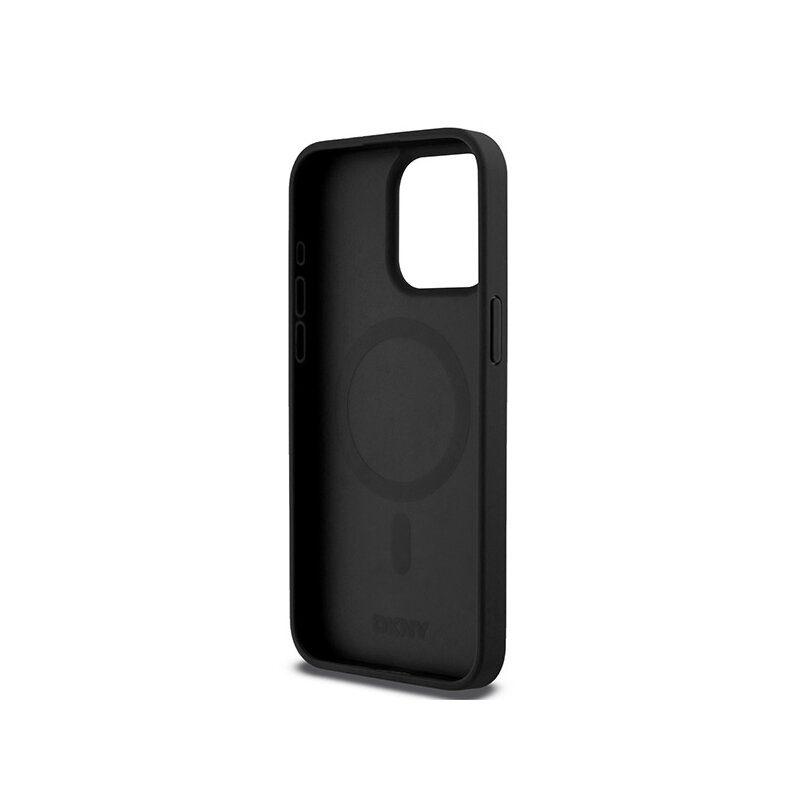 Husa piele iPhone 15 Pro Max DKNY Leather Monogram Pattern Metal Logo MagSafe, negru, DKHMP15XPSHRPSK