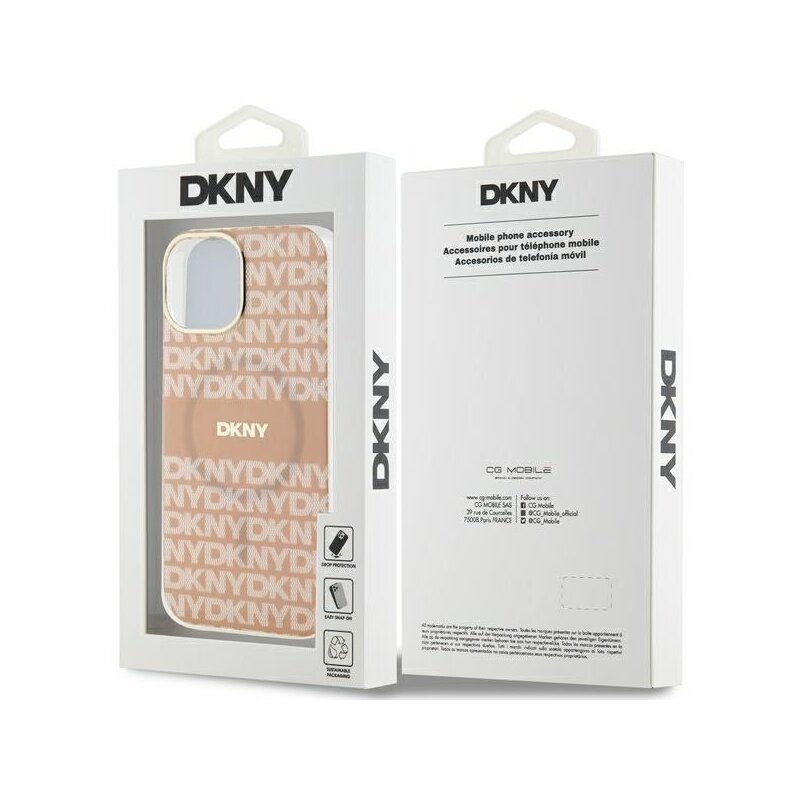 Husa iPhone 15 Plus DKNY IML Mono & Stripe MagSafe, roz, DKHMP15MHRHSEP