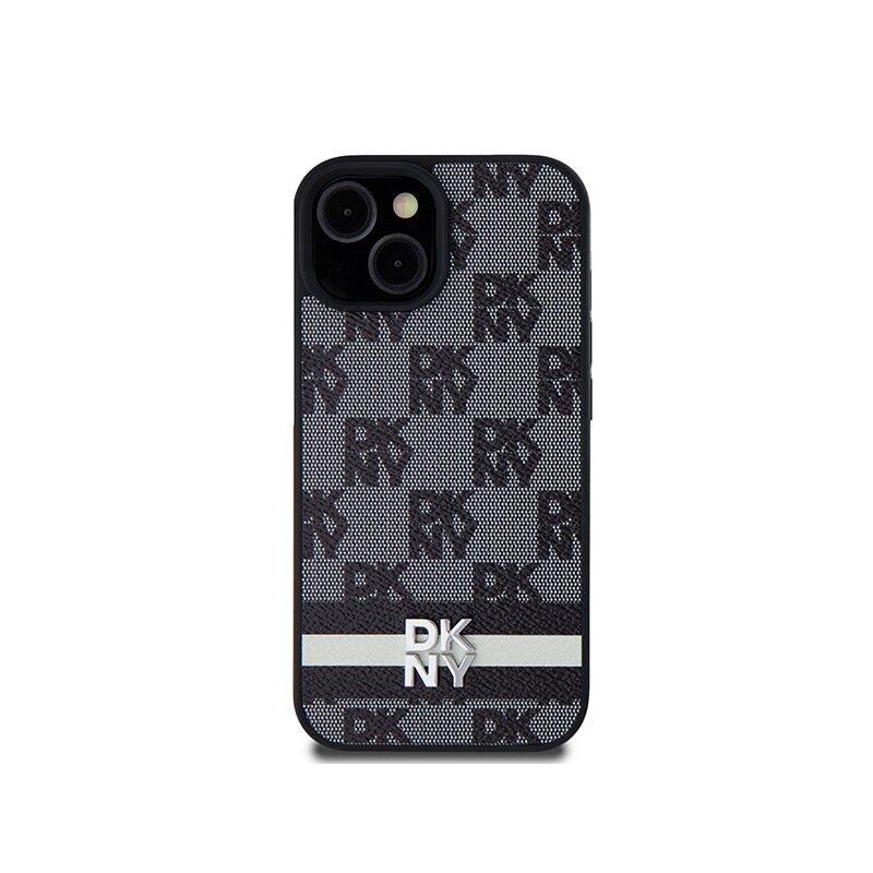 Husa piele iPhone 15 DKNY Leather Checkered Mono Pattern & Printed Stripes, negru, DKHCP15SPCPTSSK