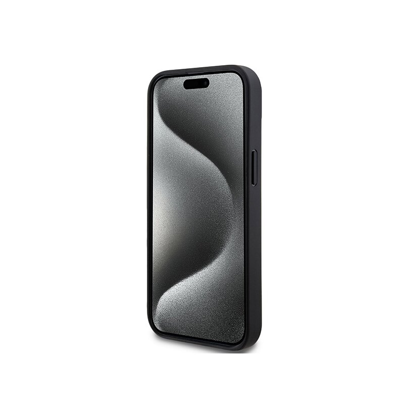 Husa piele iPhone 15 DKNY Leather Checkered Mono Pattern & Printed Stripes, negru, DKHCP15SPCPTSSK