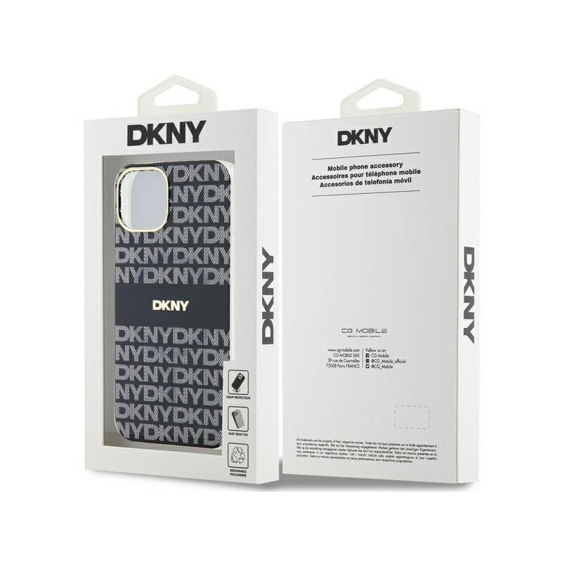 Husa iPhone 15 DKNY IML Mono & Stripe MagSafe, negru, DKHMP15SHRHSEK