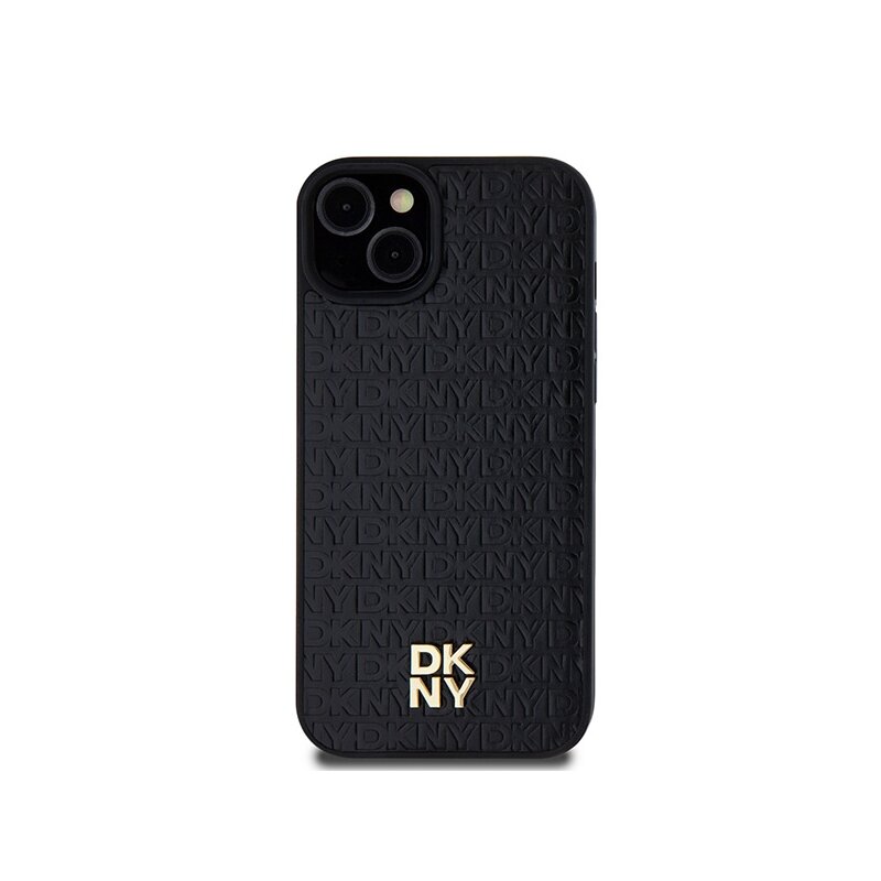 Husa piele iPhone 15 Plus DKNY Leather Monogram Pattern Metal Logo MagSafe, negru, DKHMP15MPSHRPSK