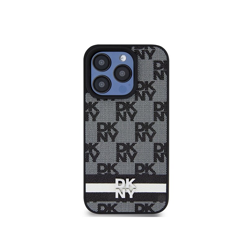Husa piele iPhone 15 Pro DKNY Leather Checkered Mono Pattern & Printed Stripes, negru, DKHCP15LPCPTSSK