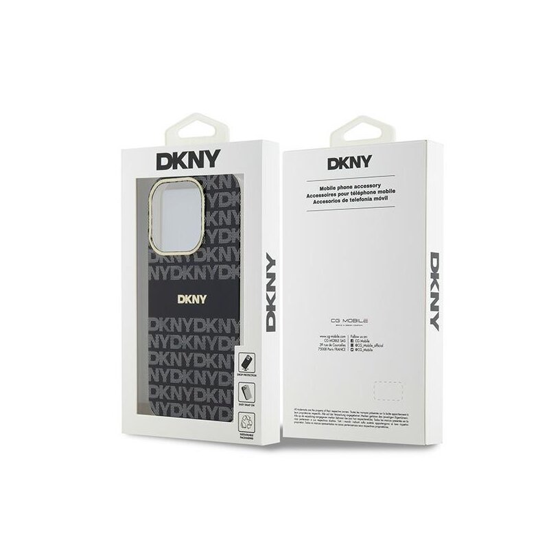 Husa iPhone 15 Pro DKNY IML Mono & Stripe MagSafe, negru, DKHMP15LHRHSEK