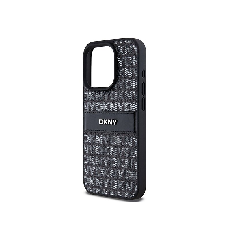 Husa piele iPhone 15 Pro DKNY Leather Mono Stripe & Metal Logo, negru, DKHCP15LPRTHSLK