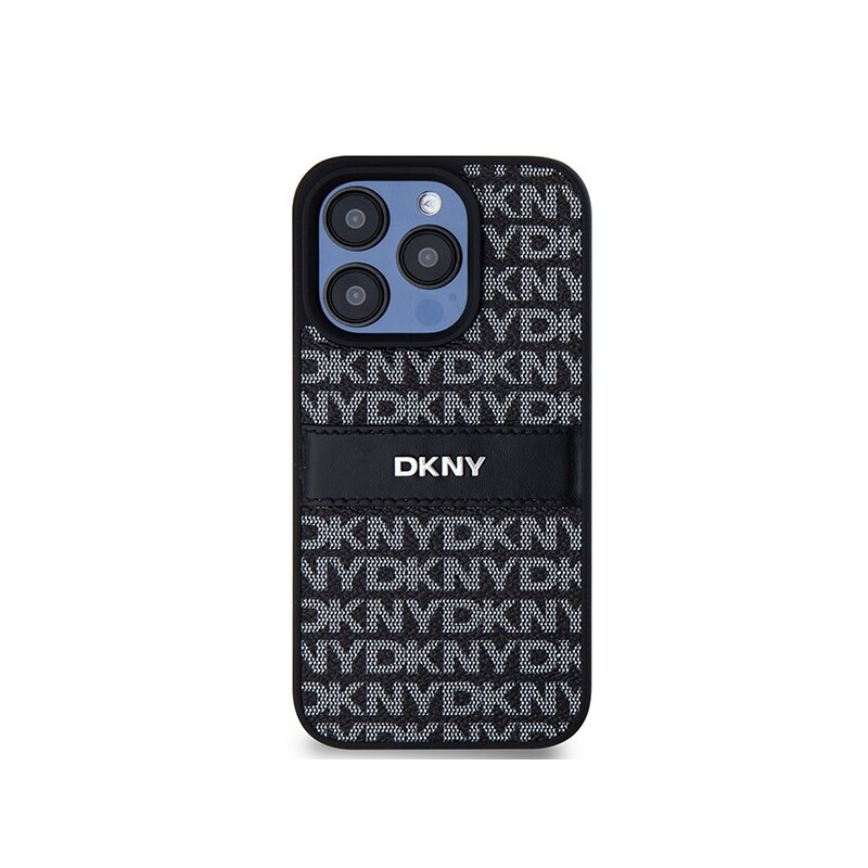 Husa piele iPhone 15 Pro DKNY Leather Mono Stripe & Metal Logo, negru, DKHCP15LPRTHSLK