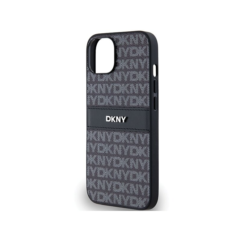 Husa piele iPhone 15 DKNY Leather Mono Stripe & Metal Logo, negru, DKHCP15SPRTHSLK