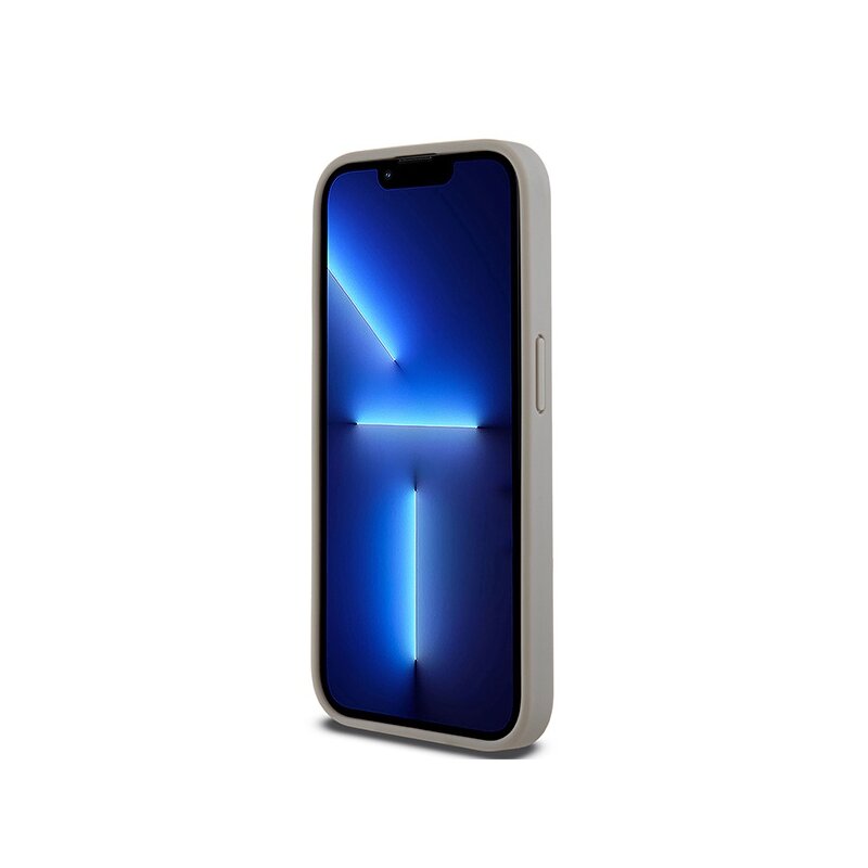 Husa piele iPhone 15 Pro DKNY Leather Mono Stripe & Metal Logo, bej, DKHCP15LPRTHSLE