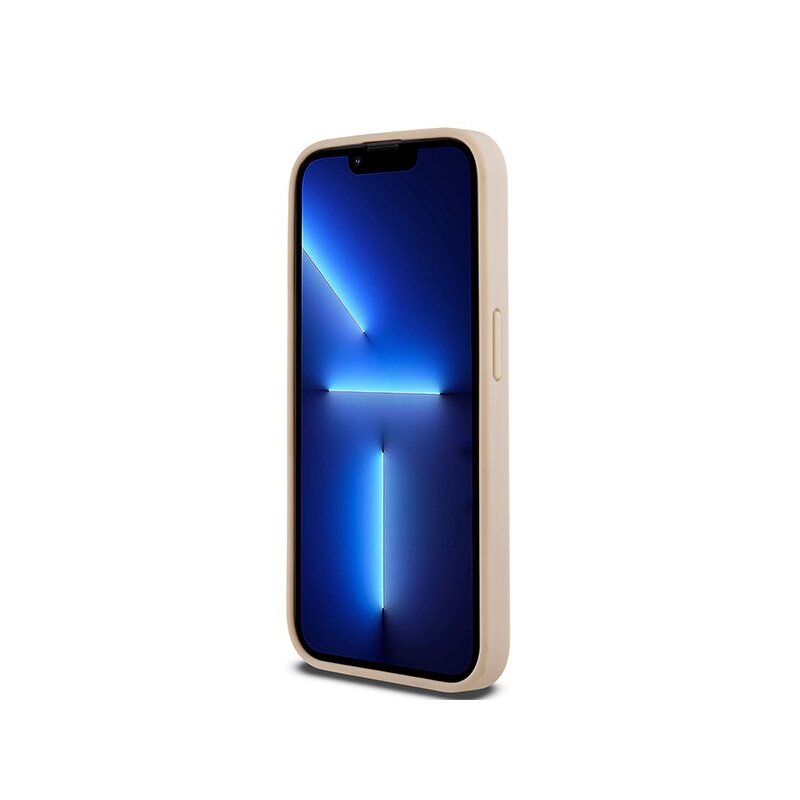 Husa piele iPhone 15 Pro DKNY Leather Mono Stripe & Metal Logo, roz, DKHCP15LPRTHSLP